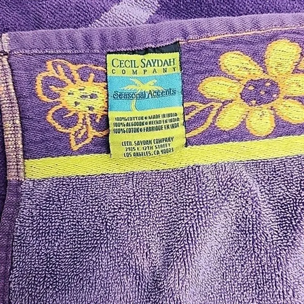 Cecil Saydah Beach Towel 100% Cotton Purple Floral 60